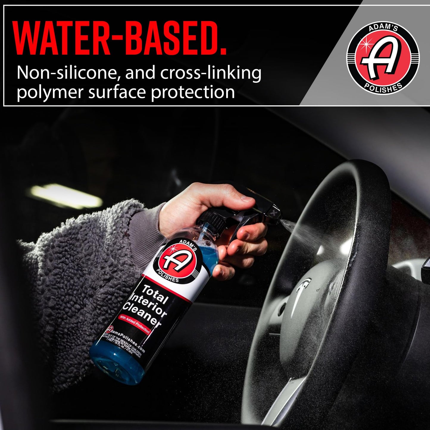Adam's Polishes Total Interior Cleaner & Protectant (16oz), Quick Detailer & SiO2 Protection, Ceramic Infused UV Protection, Anti-Static, OEM Finish, For Leather, Vinyl, Plastics, Glass & More