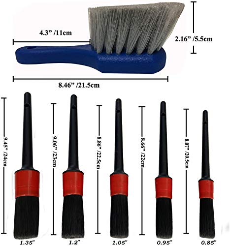 LUCKLYJONE 7Pcs Wheel & Tire Brush, car Detailing kit, 17inch Long Soft Wheel Brush 5 car wash Detail Brush car wash kit for Cleans Dirty Tires & Releases Dirt and Road Grime, Short Handle