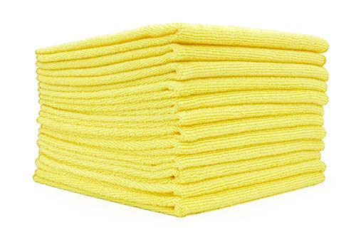 The Rag Company - All-Purpose Microfiber Terry Cleaning Towels - Commercial Grade, Highly Absorbent, Lint-Free, Streak-Free, Kitchens, Bathrooms, Offices, 300gsm, 16in x 16in, Yellow (12-Pack)