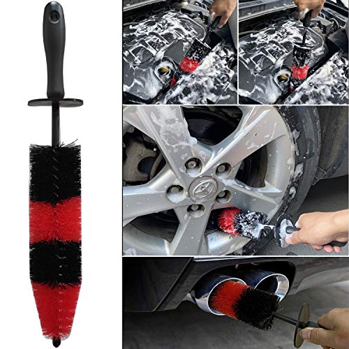 LUCKLYJONE 7Pcs Wheel & Tire Brush, car Detailing kit, 17inch Long Soft Wheel Brush 5 car wash Detail Brush car wash kit for Cleans Dirty Tires & Releases Dirt and Road Grime, Short Handle