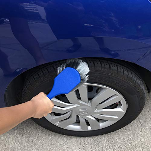 LUCKLYJONE 7Pcs Wheel & Tire Brush, car Detailing kit, 17inch Long Soft Wheel Brush 5 car wash Detail Brush car wash kit for Cleans Dirty Tires & Releases Dirt and Road Grime, Short Handle