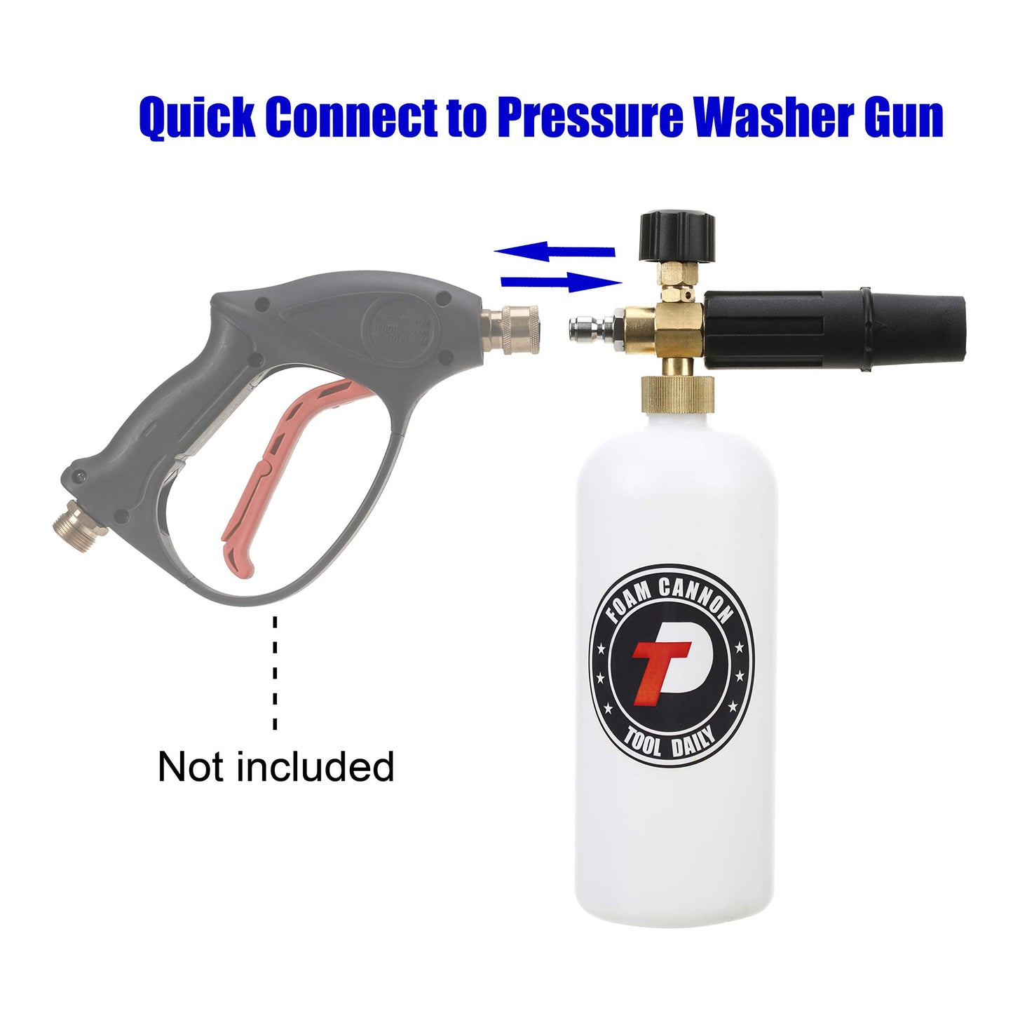 Tool Daily Foam Cannon with 1/4 Inch Quick Connector, 1 Liter, 5 Pressure Washer Nozzle Tips