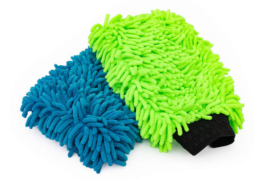 The Rag Company - Premium Chenille Microfiber Knobby Wash Mitts - Perfect for Car Washing and Detailing; Scratch-Free, Lint-Free, Double-Sided, Plush, and Absorbent; Lime Green + Blue (2-Pack)