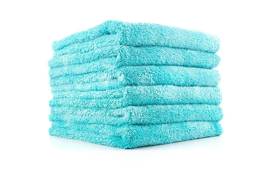 The Rag Company - Eagle Edgeless 450 (6-Pack) Professional Korean 70/30 Blend Super Plush Microfiber Detailing Buffing Polishing Drying Towels for Cars 16x16 in, Teal Blue