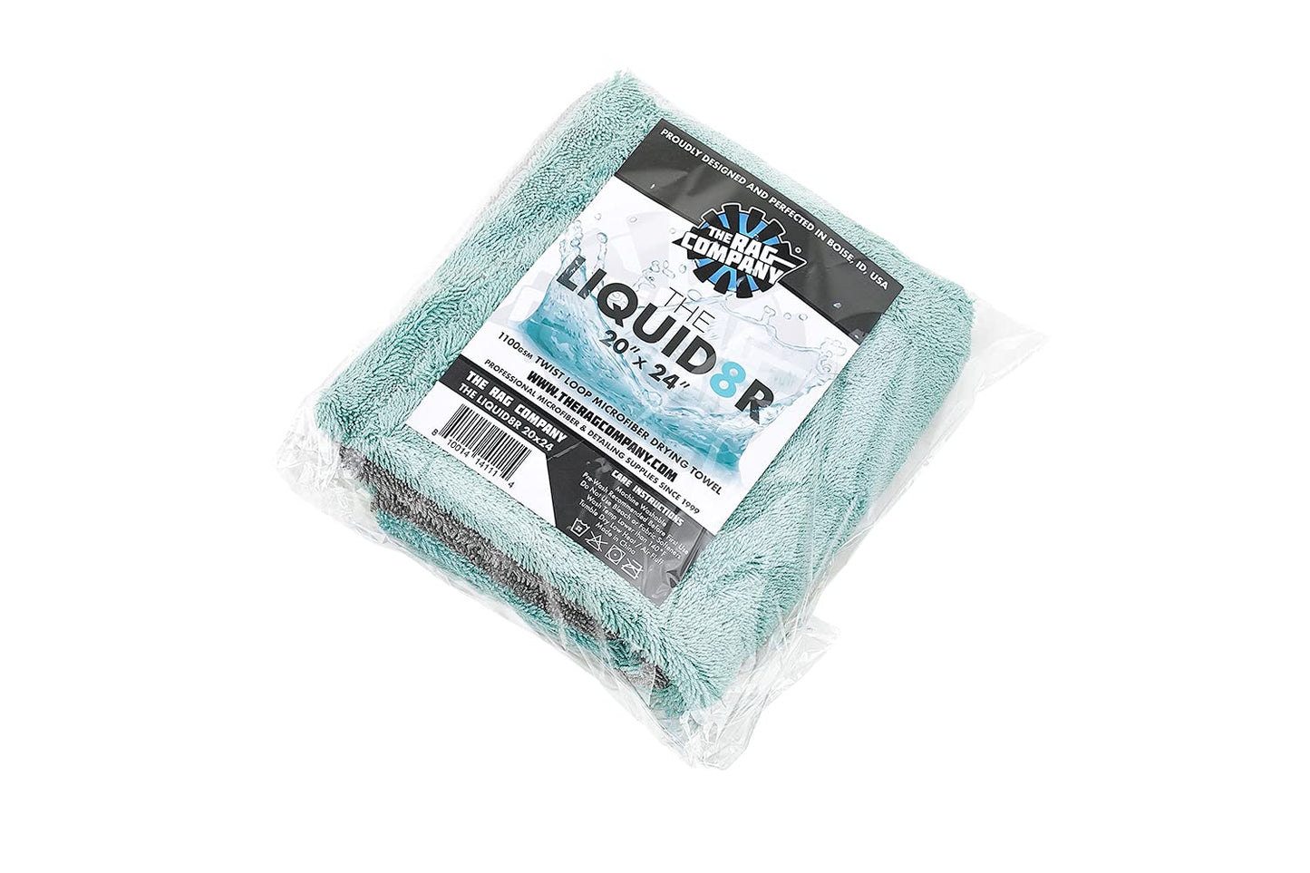 The Rag Company - The Liquid8r - Absorbent 70/30 Blend Microfiber Drying Towel for Cars, Trucks, SUVs, Safe for Detailing + Scratch Free, Twist Loop, 1100gsm, 20in x 24in, Aqua Blue/Grey