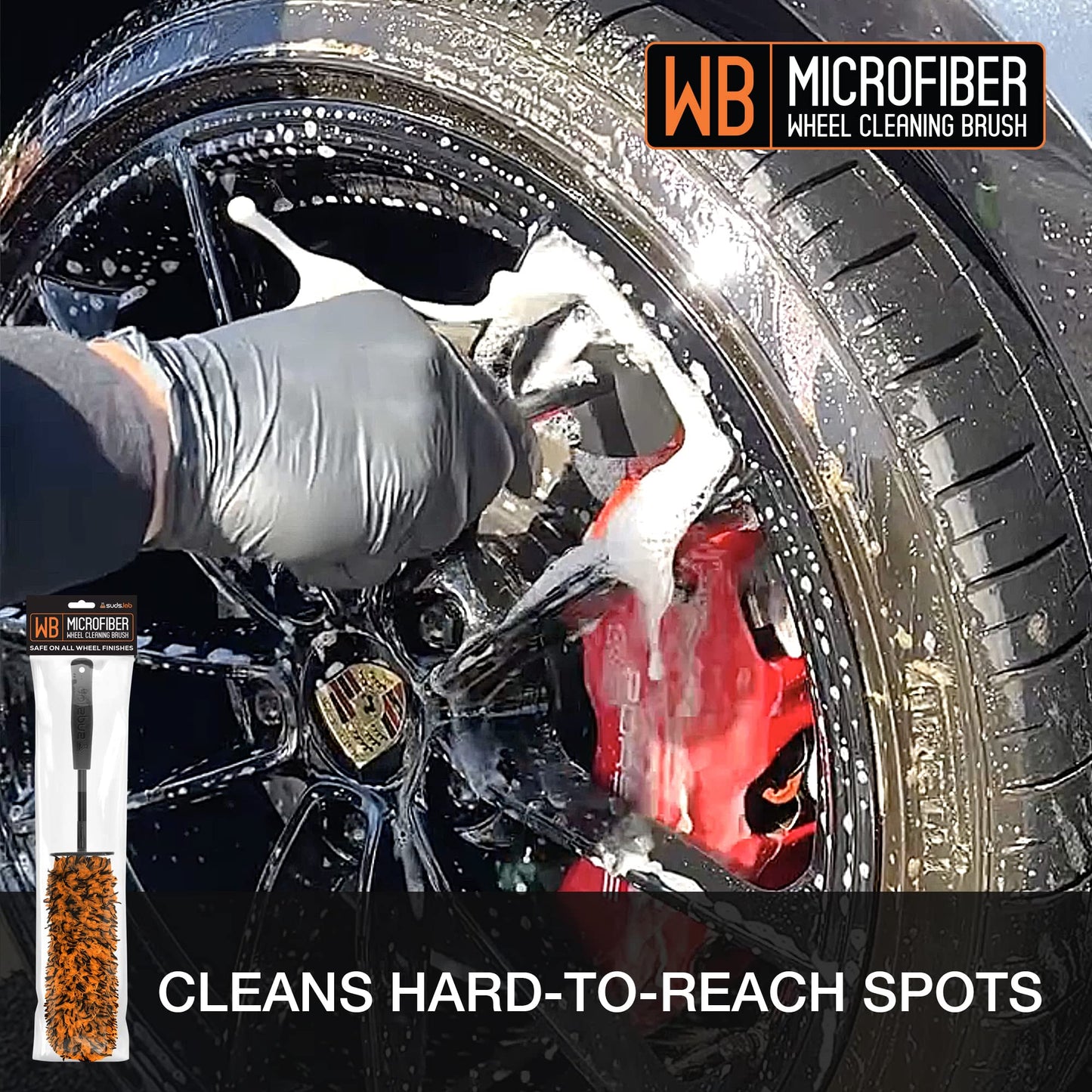 Suds Lab WB Microfiber Wheel Cleaning Brush - Multipurpose Rim and Wheel Microfiber Scrubber - Clean Hard to Reach Spots - 16" Total Length