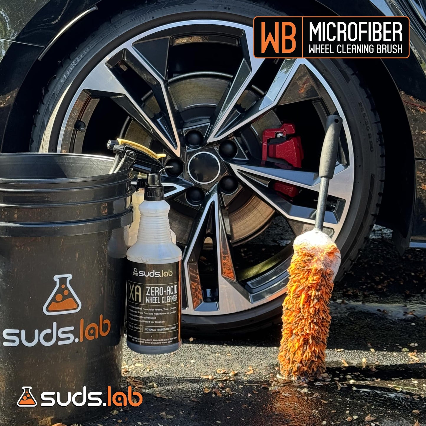 Suds Lab WB Microfiber Wheel Cleaning Brush - Multipurpose Rim and Wheel Microfiber Scrubber - Clean Hard to Reach Spots - 16" Total Length