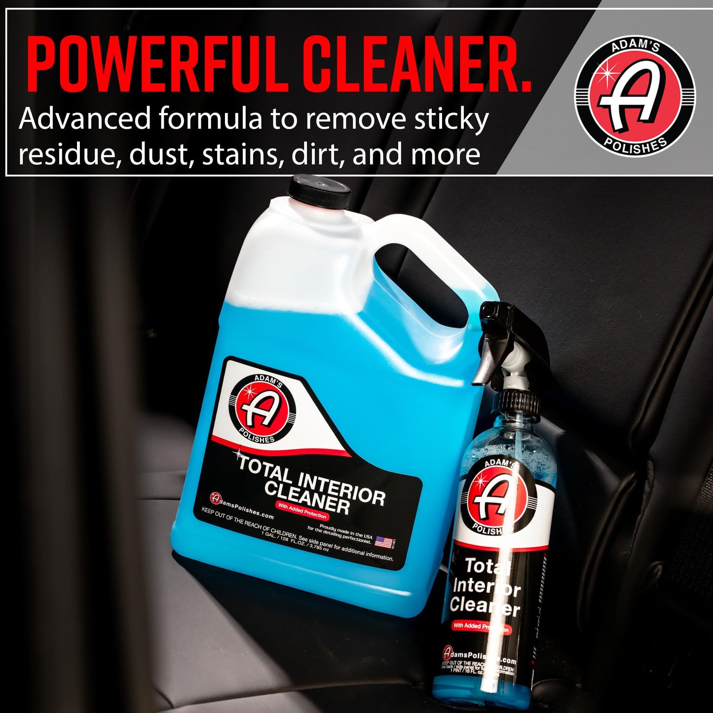 Adam's Polishes Total Interior Cleaner & Protectant (16oz), Quick Detailer & SiO2 Protection, Ceramic Infused UV Protection, Anti-Static, OEM Finish, For Leather, Vinyl, Plastics, Glass & More